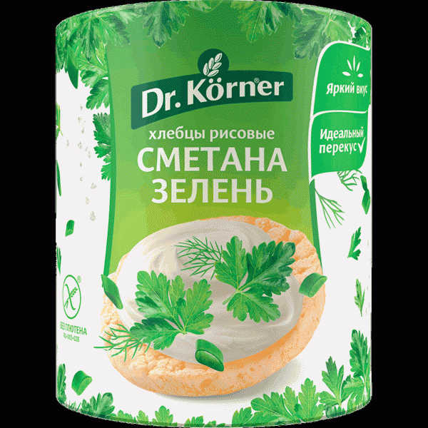 Хлебцы Dr.Korner Рисовые сметана и зелень 80г - в магазине «Чижик»