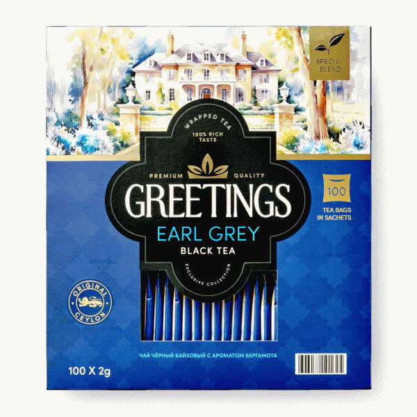 Чай GREETINGS Earl Grey черный с бергамотом 100х2г - в магазине «Чижик»