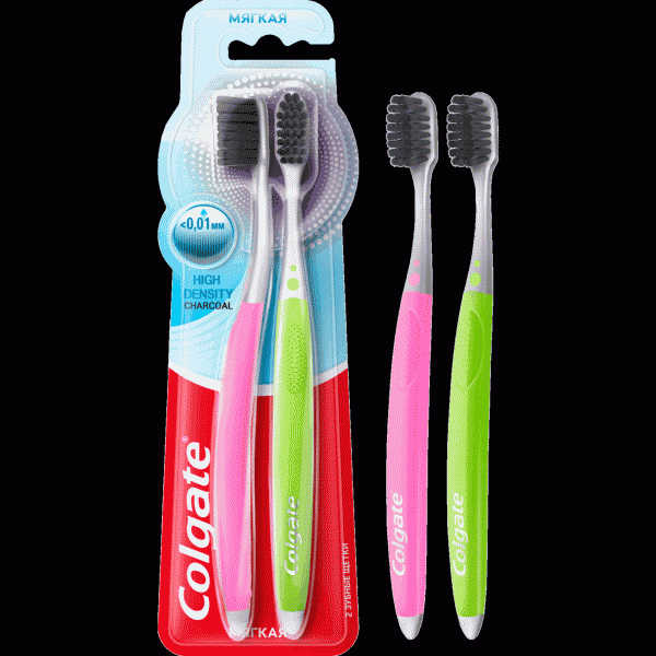 Зубная щетка Colgate High Density Charcoal мягкая 2шт - в магазине «Чижик»