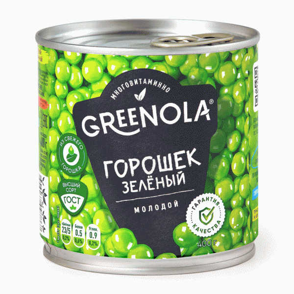 Горошек GREENOLA зелёный молодой 400г - в магазине «Чижик»