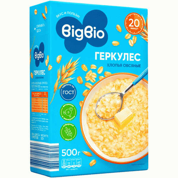 Хлопья BIGBIO Геркулес овсяные 500г - в магазине «Чижик»