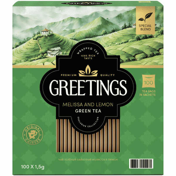 Чай GREETINGS Melissa&Lemon зеленый 100х1.5г - в магазине «Чижик»