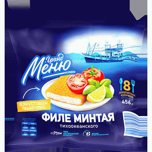 Филе минтая ГРАНД МЕНЮ в панировке замороженное 456г - в магазине «Чижик»