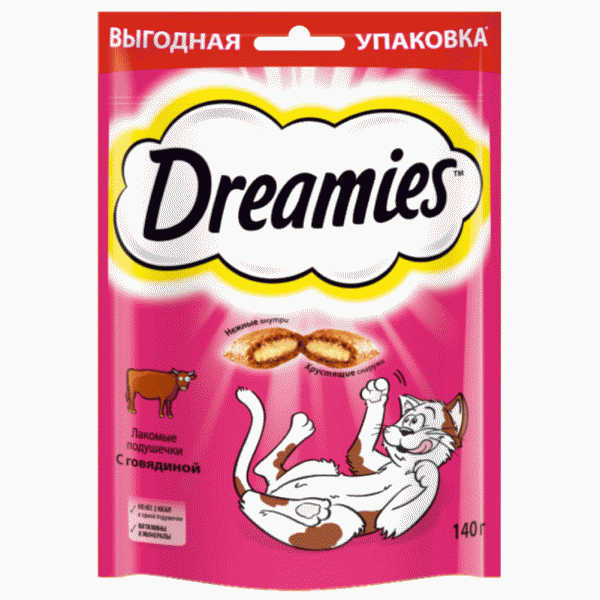 Лакомство Dreamies для кошек подушечки с говядиной 140г - в магазине «Чижик»