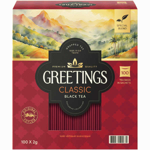 Чай GREETINGS Classic черный байховый 100х2г - в магазине «Чижик»
