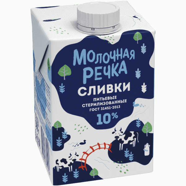 Сливки Молочная Речка питьевые 10% БЗМЖ 500г - в магазине «Чижик»