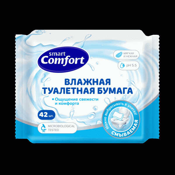 Бумага Comfort Smart туалетная влажная 42шт - в магазине «Чижик»