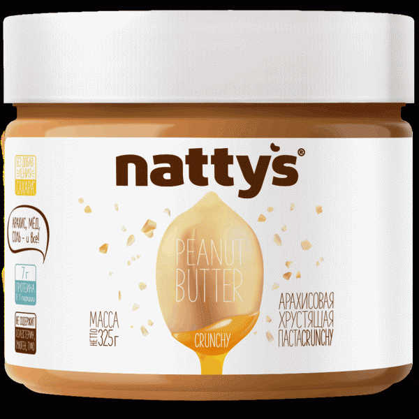 Паста арахисовая Nattys Crunchy с кусоч. арахиса и мёдом 325г - в магазине «Чижик»