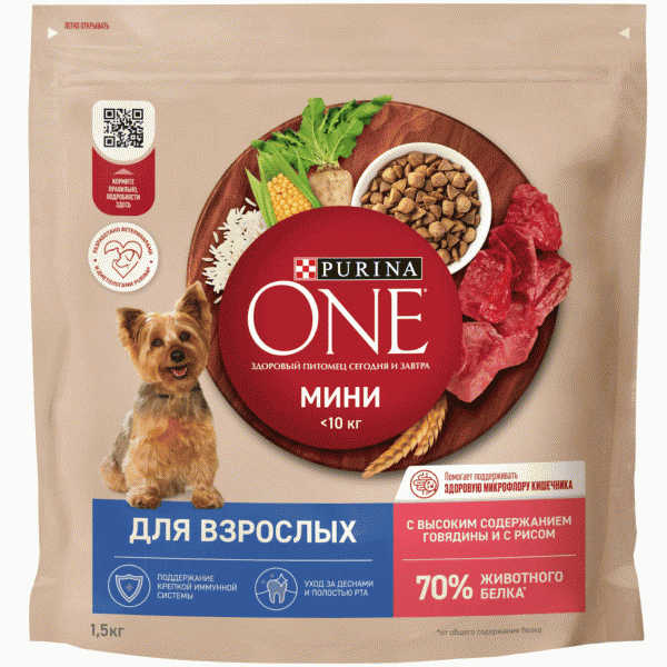 Сухой корм Purina One для собак мелких пород с говядиной 1.5кг - в магазине «Чижик»
