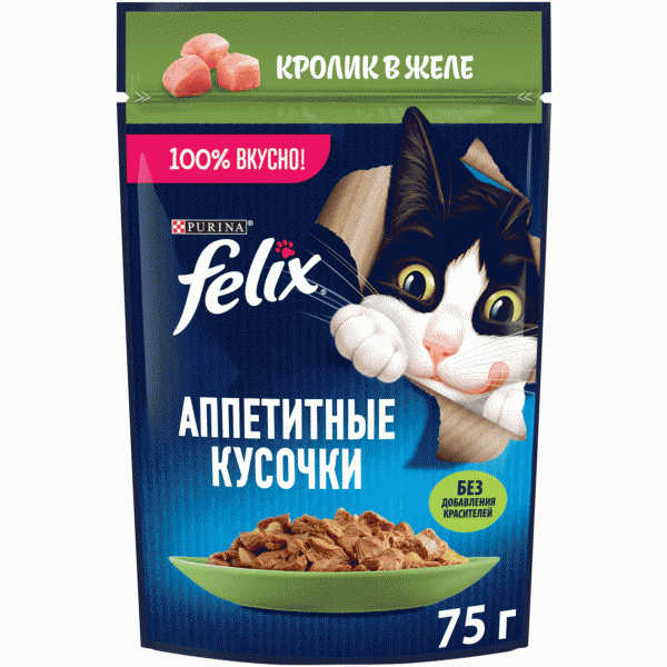 Корм Felix Аппетитные кусочки кролик в желе для кошек 75г - в магазине «Чижик»