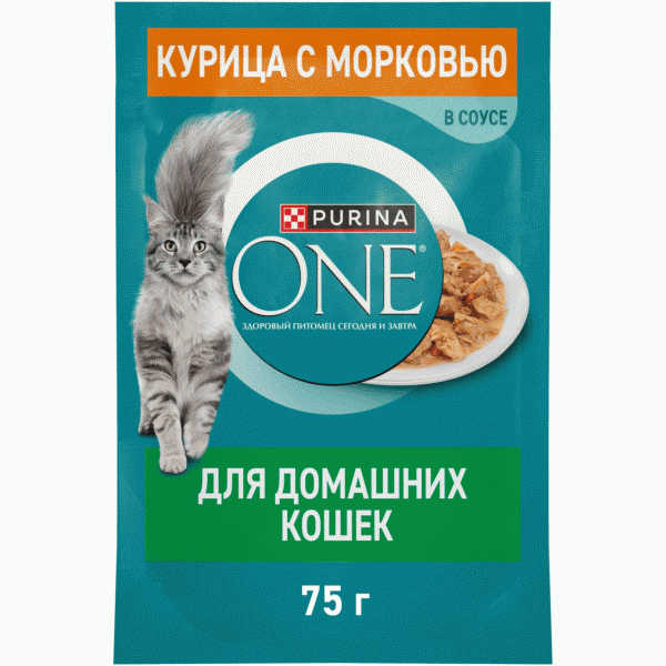 Корм Purina One курица с морковью в соусе для кошек 75г - в магазине «Чижик»