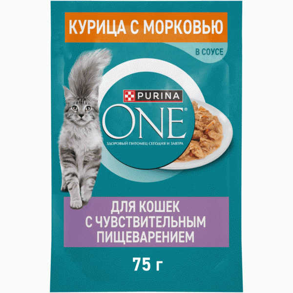 Корм Purina One курица и морковь для кошек с чувств. пищеварением 75г - в магазине «Чижик»