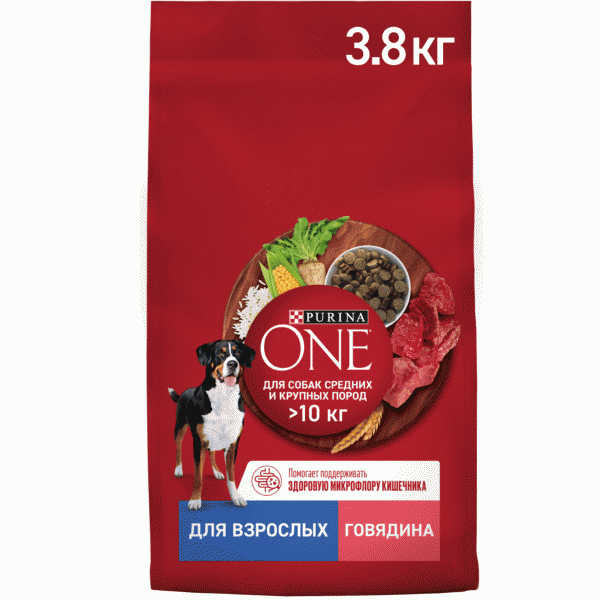 Корм Purina One сухой для собак с говядиной 3,8кг - в магазине «Чижик»