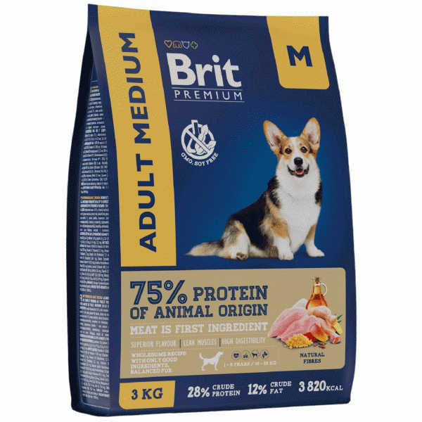 Корм Brit Premium Dog Adult Medium курица для собак 3кг - в магазине «Чижик»
