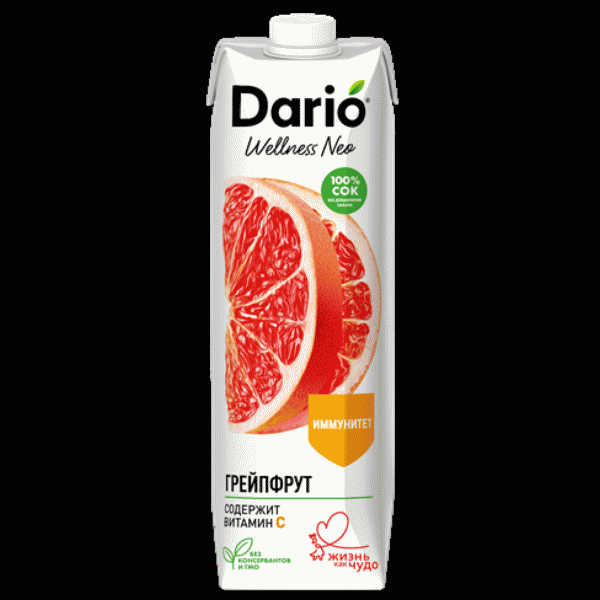 Сок Dario Wellness Neo грейпфрут с мякотью 1л - в магазине «Чижик»