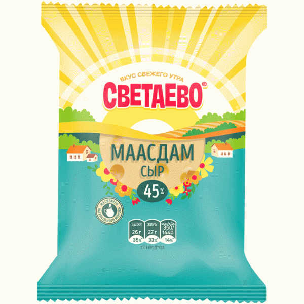 Сыр СВЕТАЕВО Маасдам 45% вес. кусок - в магазине «Чижик»