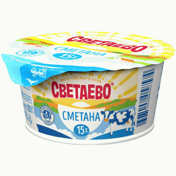 Сметана СВЕТАЕВО 15% БЗМЖ 180г - в магазине «Чижик»