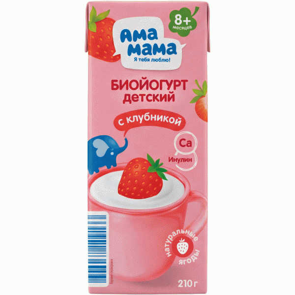 Биойогурт АМА МАМА с клубникой детский 2,5% 210г - в магазине «Чижик»