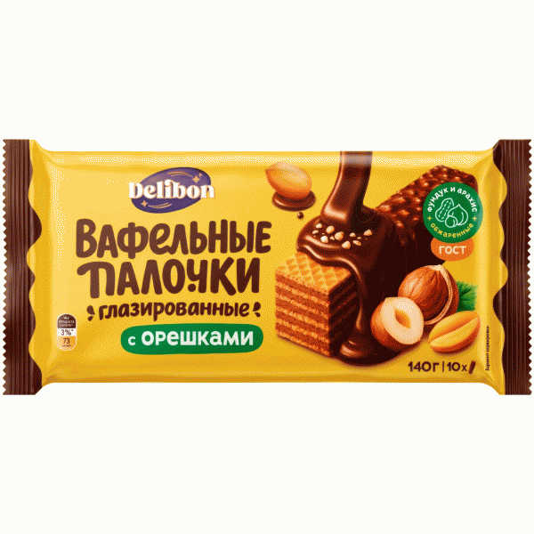 Вафли DELIBON с орешками глазированные 140г - в магазине «Чижик»