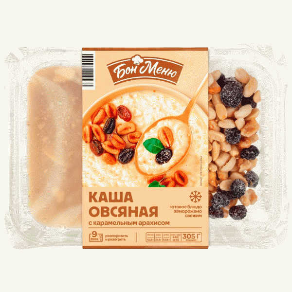 Каша БОН МЕНЮ овсяная с карамельным арахисом 305г - в магазине «Чижик»