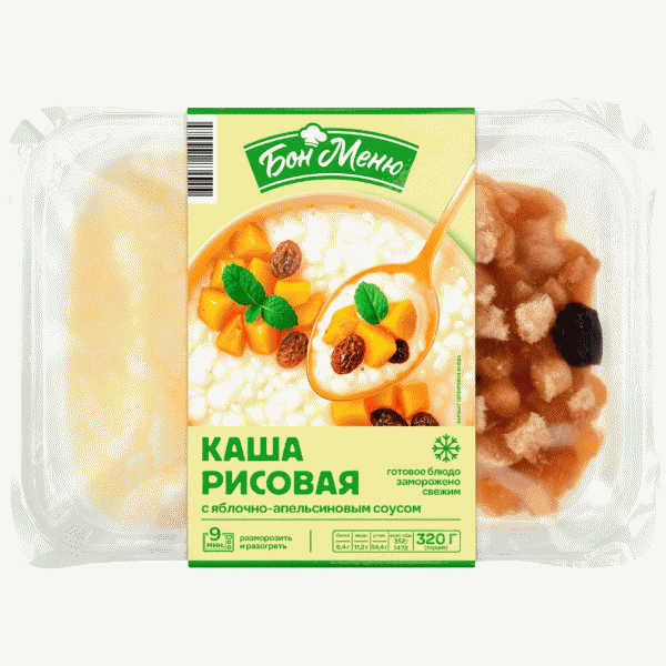 Каша БОН МЕНЮ рисовая с яблочно-апельс. соусом 320г - в магазине «Чижик»
