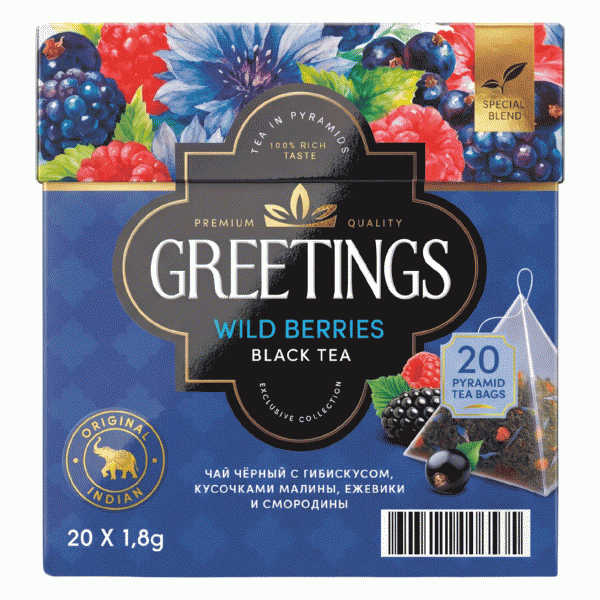 Чай GREETINGS Wild Berries с ароматом лесных ягод черный 20х1,8г - в магазине «Чижик»