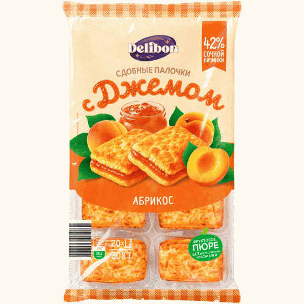 Палочки DELIBON с джемом Абрикос сдобные 308г - в магазине «Чижик»