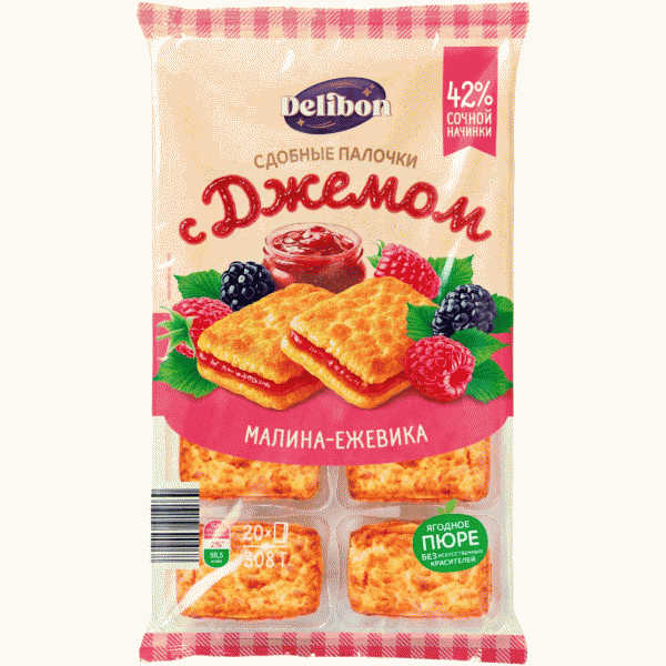 Палочки DELIBON с джемом Малина и ежевика сдобные 308г - в магазине «Чижик»