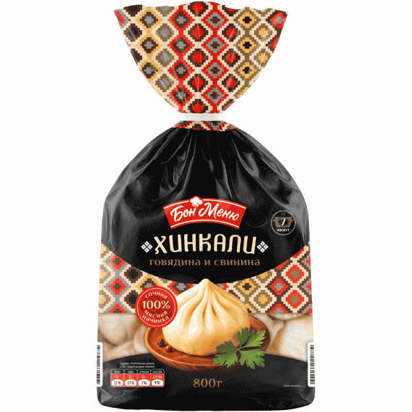 Хинкали БОН МЕНЮ говядина и свинина зам. 800г - в магазине «Чижик»