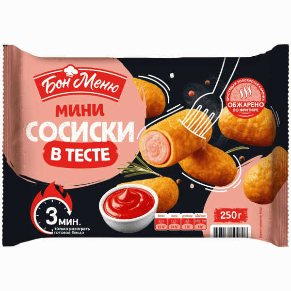 Мини-сосиски БОН МЕНЮ в тесте зам. 250г - в магазине «Чижик»