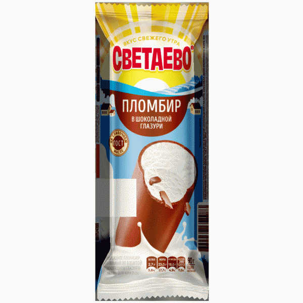 Мороженое СВЕТАЕВО пломбир ванильный в шок. глазури 15% 90г - в магазине «Чижик»