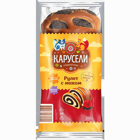 Рулет КАРУСЕЛИ сдобный с маковой начинкой 200г - в магазине «Чижик»