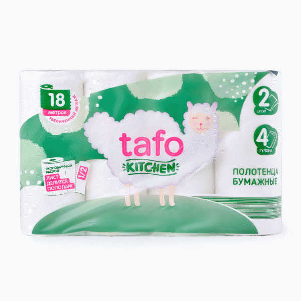 Полотенца TAFO бумажные 2 слоя 4 рулона - в магазине «Чижик»
