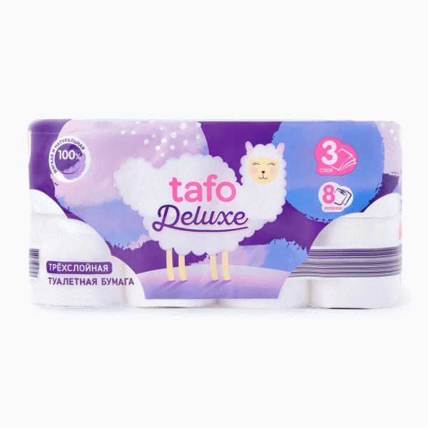 Бумага TAFO Deluxe туалетная с тисн/перф. 8рул. 3слоя - в магазине «Чижик»