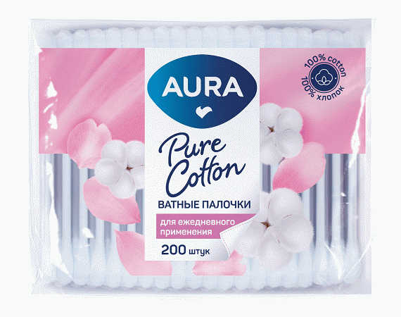 Палочки ватные Aura в пакете 200шт - в магазине «Чижик»