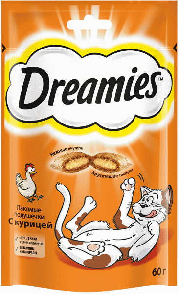 Лакомство Dreamies для кошек подушечки с курицей 60г - в магазине «Чижик»