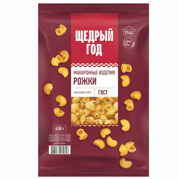 Изд. макаронные ЩЕДРЫЙ ГОД рожки 450г - в магазине «Чижик»