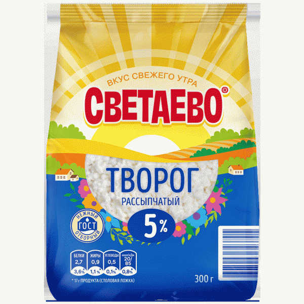 Творог СВЕТАЕВО рассыпчатый 5% 300г - в магазине «Чижик»