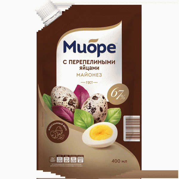 Майонез МИОРЕ с перепелиными яйцами 67% 400мл - в магазине «Чижик»