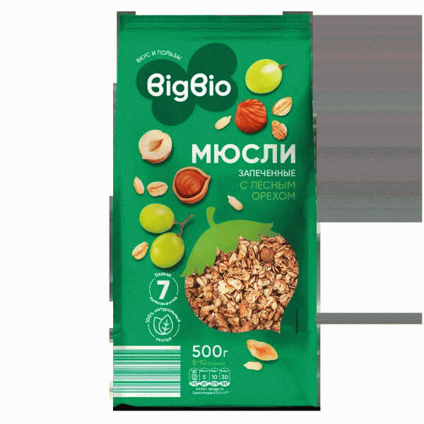 Мюсли BIGBIO запеченные с орехом 500г - в магазине «Чижик»