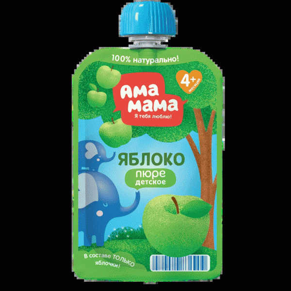 Пюре АМА МАМА яблочное 4мес+ 90г - в магазине «Чижик»