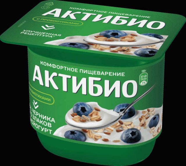 Биойогурт Актибио с черник/злак/льнян.семен.об. 3% 130г - в магазине «Чижик»