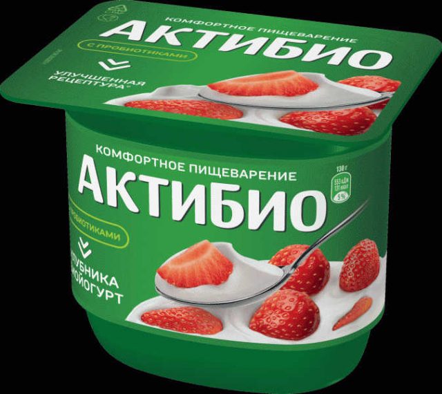 Биойогурт Актибио с клубникой обогащен. бифидобак. 2.9% 130г - в магазине «Чижик»
