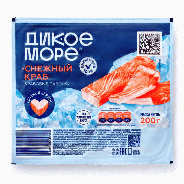 Крабовые палочки ДИКОЕ МОРЕ снежный краб 200г - в магазине «Чижик»