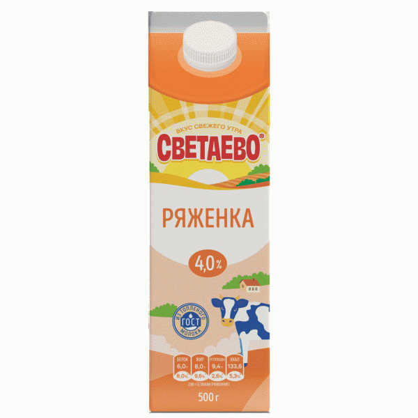 Ряженка СВЕТАЕВО 4% 500г - в магазине «Чижик»
