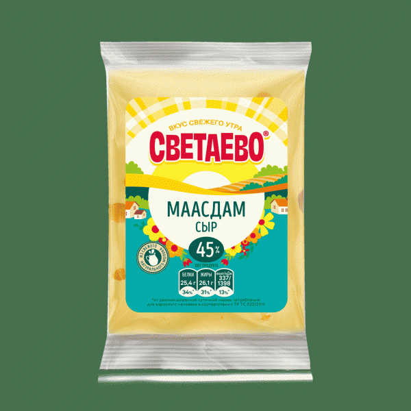 Сыр СВЕТАЕВО Маасдам 45% вес. кусок - в магазине «Чижик»