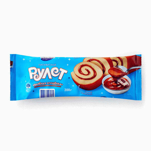 Рулет DELIBON бисквитный с начинкой Вареная сгущенка 200г - в магазине «Чижик»
