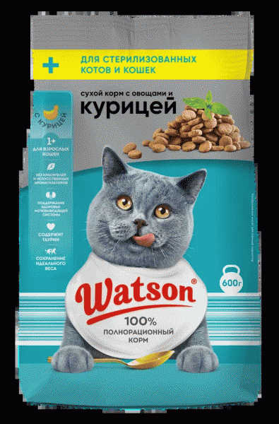 Корм WATSON сухой для взрослых стерилиз. кошек 600г - в магазине «Чижик»