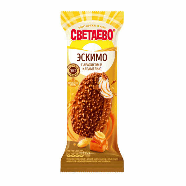 Мороженое СВЕТАЕВО эскимо c арахисом и карамелью 15% 80г - в магазине «Чижик»