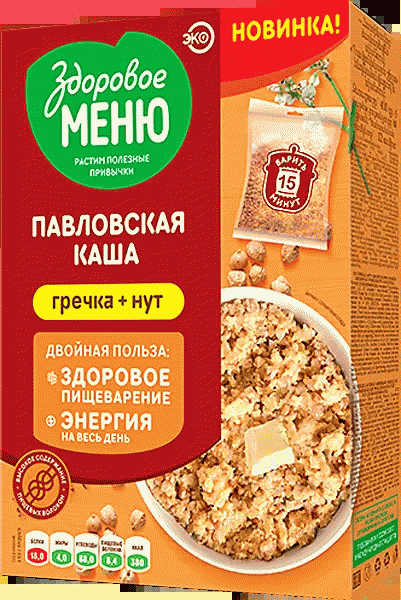 Каша Здоровое Меню Павловская гречневая с нутом 400г - в магазине «Чижик»
